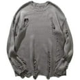 thumbnail image 2 of UVEASISHA Vintage Streetwear Ripped Sweaters Men Oversized Crewneck Casual Knit Pullover Comfy Loose Drop Shoulder Knitted Jumper Tops 2025 Fall Clothes Sales Today Clearance Gray 2XL, 2 of 7