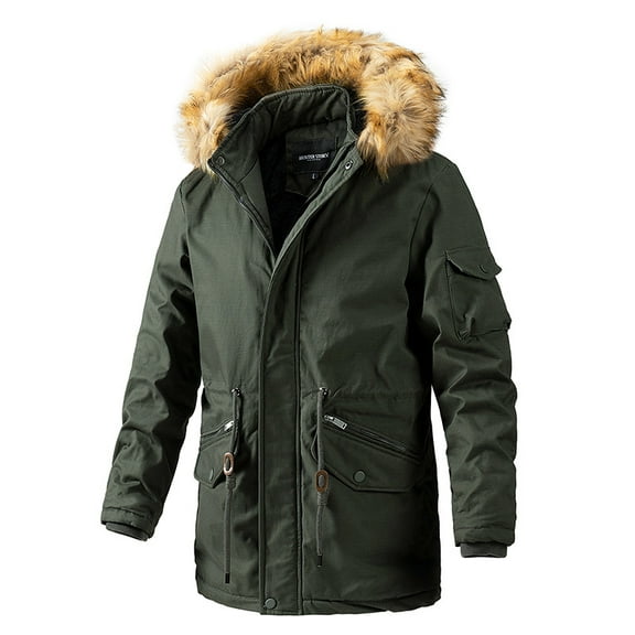 Faux Fur Hood Parka Casual Jackets (M, ArmyGreen)