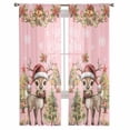 thumbnail image 3 of Pink Christmas Elk Sheer Curtains 96 Inches Long 2 Panels Set, Window Sheer Curtains for Living Room/Bedroom, Deer Xmas Tree Botanical Balls Light Filtering Rod Pocket Curtain 52'' x 96'' x 2, 3 of 7