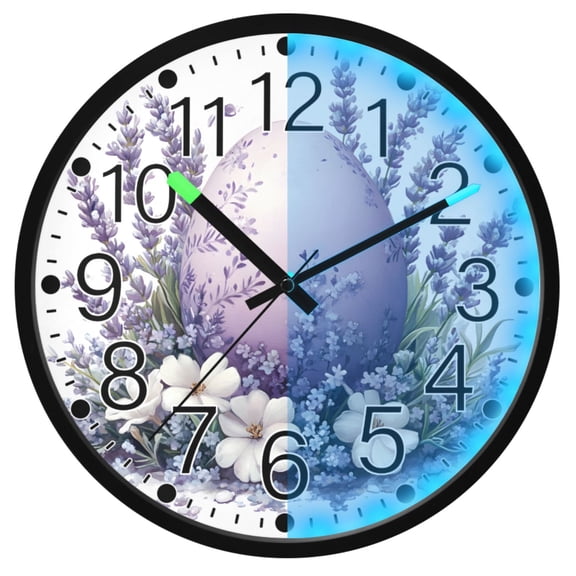 Ryvnso Egg Lavender Flowers 12 Inch Night Light Wall Clock Silent Battery Operated Luminous Clocks
