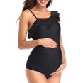 thumbnail image 1 of Star Maternity Off Shoulder One Piece Swimsuit Flounce Floral Ruffled Pregnancy Bathing Suit Black (S, 1 of 4