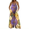thumbnail image 4 of Fgvctg Womens Mardi Gras Jumpsuits Wide Leg Pant Carnival Party Spaghetti Straps Dressy Mask Print Jumpsuits Sleeveless Bib Overalls Sprimg Romper Clothing With Pockets Light Purple XXL, 4 of 4