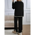 thumbnail image 4 of Womens Two Piece Outfits Casual Long Sleeve Knit Sweater Tops Matching Wide Leg Pants Tracksuit Lounge Sets Black S, 4 of 7