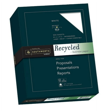 Southworth® FSC Certified Cotton Business Paper, 8 1/2" x 11", 75% Recycled, 20 Lb, White, Box Of 500