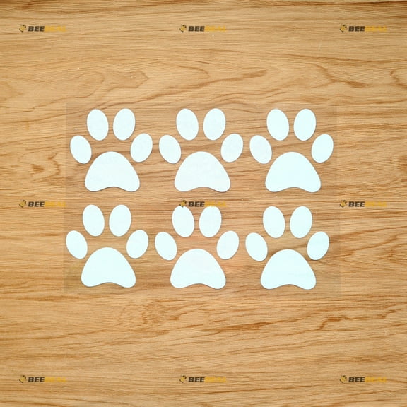 Cat Paw Footprint Print Track Sticker Decal Vinyl - 6 Pack White, 3 Inches - No Background for Car Boat Laptop Cup Phone