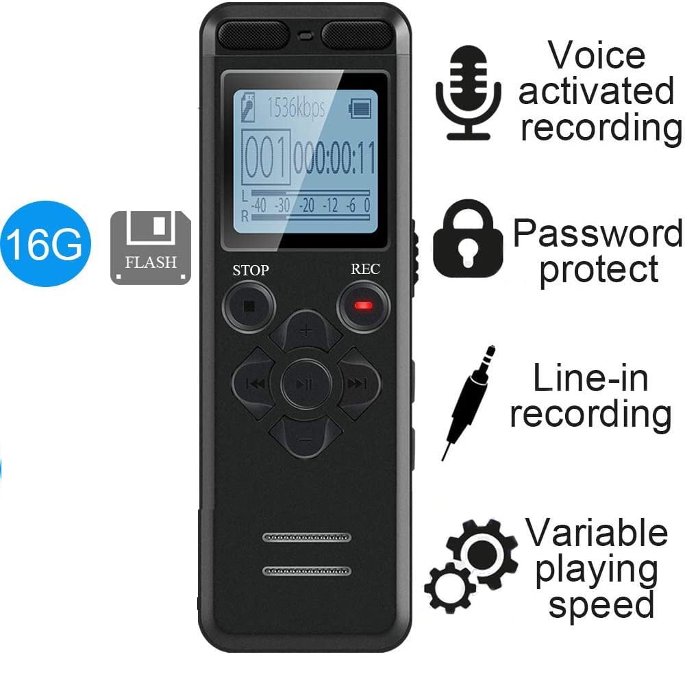 16GB Digital Voice Activated Recorder Mini Magnetic Audio MP3 Player Lecture 