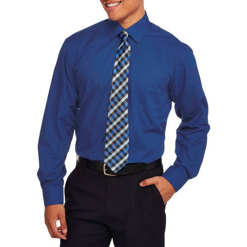 ONLINE - Men's 2-Piece Solid Dress Shirt and Tie Set - Walmart.com ...
