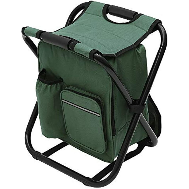 Miuline Folding Camping Chair Fishing Tackle Bag with Seat Heavy Duty Backpack  Chair Rucksack Seat Bag Fishing Stool for Outdoor Fishing Beach Camping  Hiking Picnic Travel (Green) 