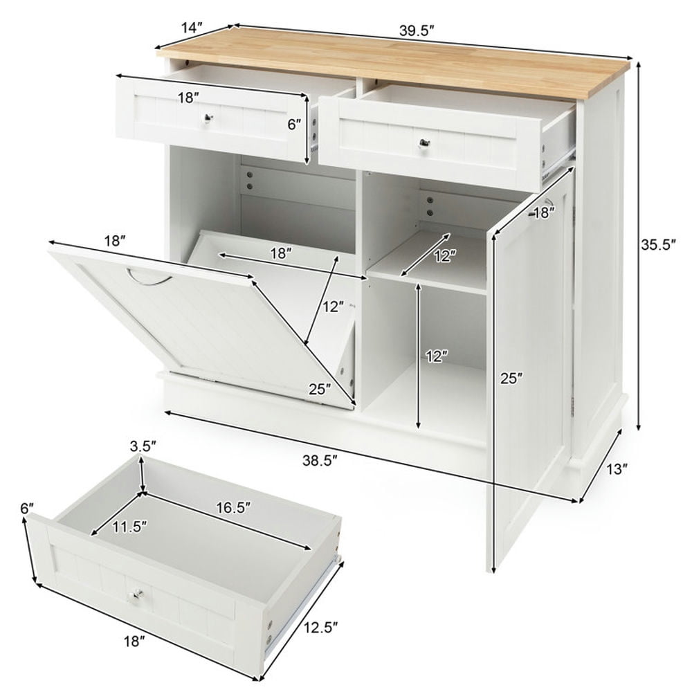 Finihen Kitchen Storage Cabinet, Buffet Sideboard, Rubber Wood Kitchen Trash Cabinet with Single Trash Can Holder and Adjustable Shelf, for Dining Room, Kitchen, Living Room, White Finihen Kitchen Storage Cabinet, Buffet Sideboard, Rubber Wood Kitchen Trash Cabinet with Single Trash Can Holder and Adjustable Shelf, for Dining Room, Kitchen, Living Room, White