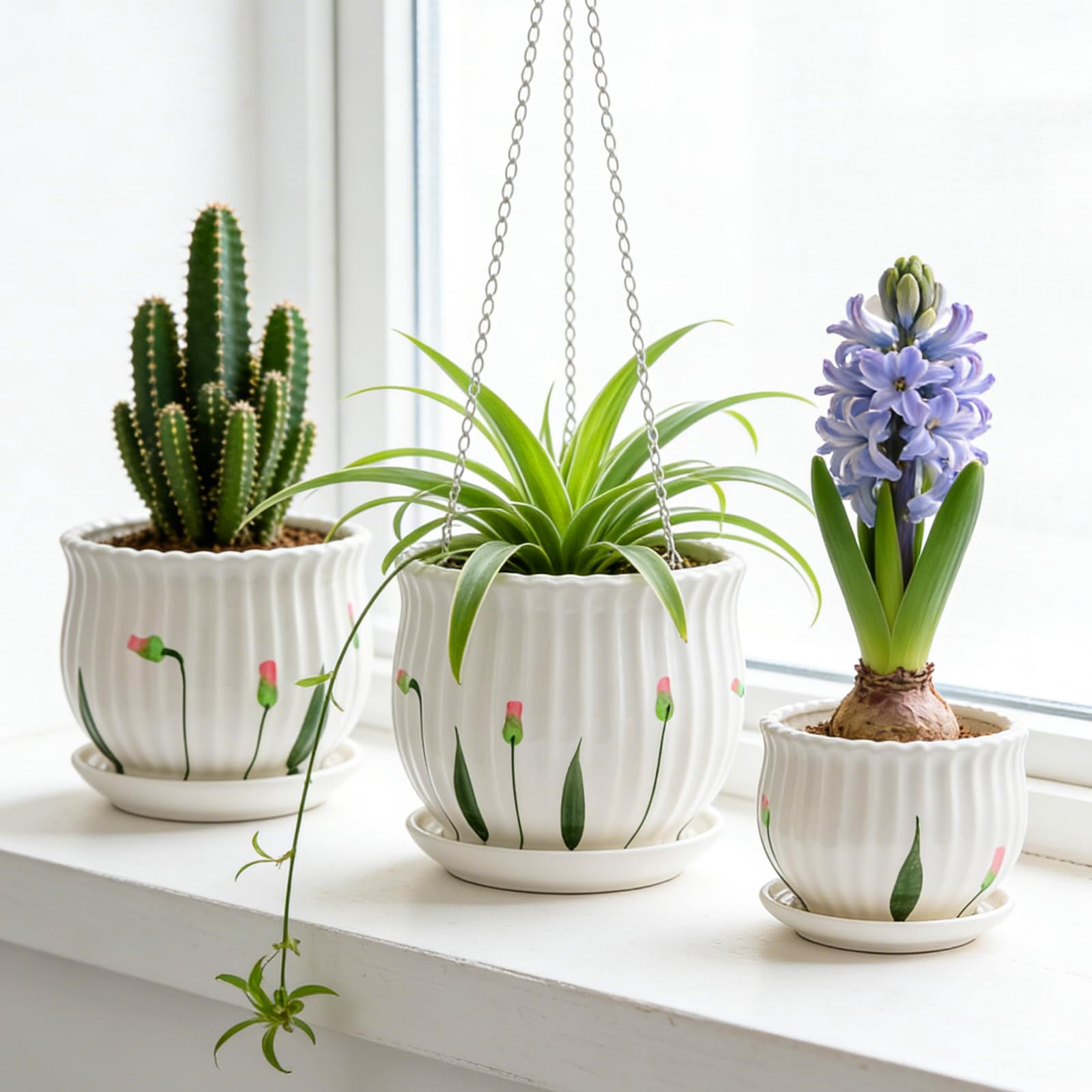2 Pack Mini Ceramic Succulent Pots 2.5 Inch with Drainage Hole, Small Flower or Cactus Planters for Indoor Gardening