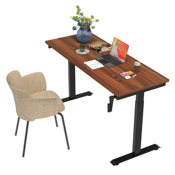 Escritorio de Altura Ajustable Randu Manual Base Negra Tablero 180x60 25mm Madera Obscura