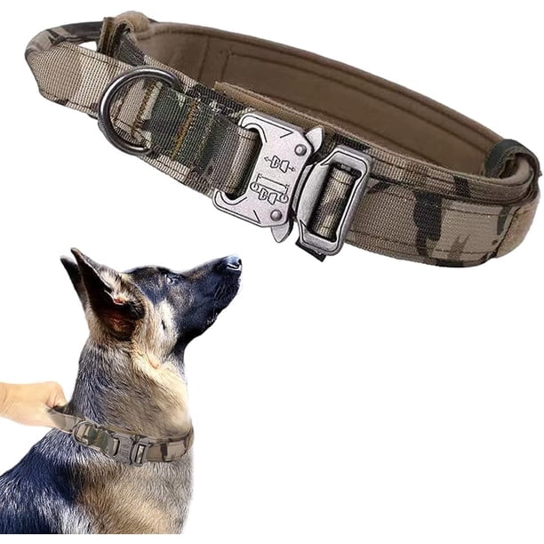 Collar De Perro Táctico,Collar De Perro De Nailon Militar Grueso con Asa Collares Hebilla De Metal Resistente Ajustable para Entrenamiento De Perros,L (Camuflaje)