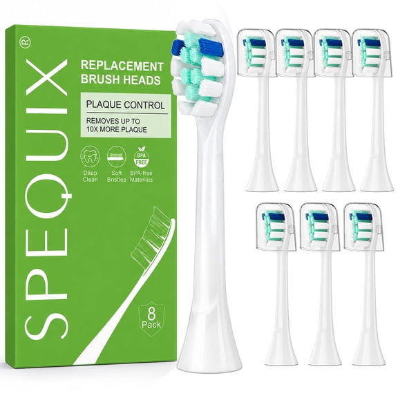 SPEQUIX Replacement Brush Heads Compatible with Philips Sonicare Click-On Electric Toothbrush Handles, 8 Pack, Plaque Control Toothbrush Heads with Soft Bristles, White