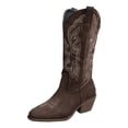 thumbnail image 5 of Rokment Women's Roman Wide Mid Calf Cowboy Boots Fall Winter Vintage Embroidered V Cut out Slip on Western Cowgirl Tall Boots, 5 of 7