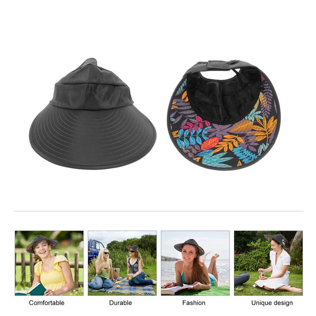 BRIGHTFUFU 1Ud Lady Summer Hat Protección Solar Sombrero Plegable Para Transpirable Negro