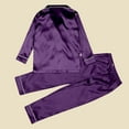 thumbnail image 4 of Satin Pajamas For Women Men Set Unisex Kids Pajamas Set Button Down Long Sleeve Sleepwear Lounge Set Long Sleeve Top And Pants Family Christmas Pajamas Matching Sets 2025 Kids #01Purple,150=11-12Y, 4 of 9