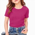 thumbnail image 4 of KPOPLK Summer Girls Tops Short Sleeve T-Shirts Solid Crewneck Neon Shirts for Girl Tee Clothes Size 13-14 Years,Hot Pink, 4 of 4