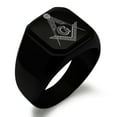 thumbnail image 3 of Tioneer Stainless Steel Freemasons Masonic Floral Compass Engraved Square Flat Top Biker Style Polished Signet Ring, 3 of 7