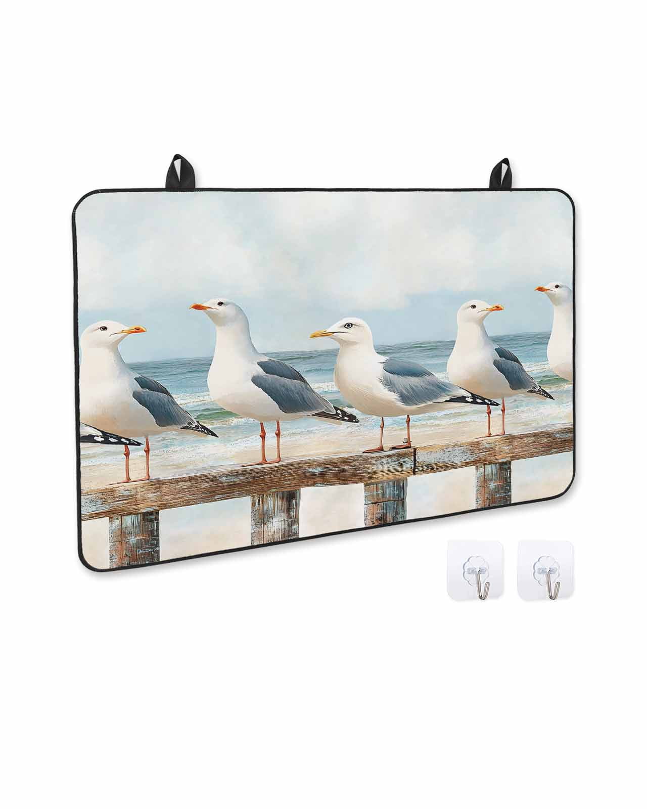 nqOlkjepod Large Induction Cooktop Protector Mat 31"x24", Coastal Seagull Stove Top Covers for Electric Stove, Summer Beach Ocean Bird Watercolor Stove Burner Cover Mats, Glass Top Stove Cover
