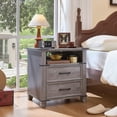 thumbnail image 6 of Leyaoyao Night Stand with Charging Station, Farmhouse 2 Drawers Bedside Table, End Tables with Solid Wood Foot for Living Room, Bedroom, Grey, 6 of 7