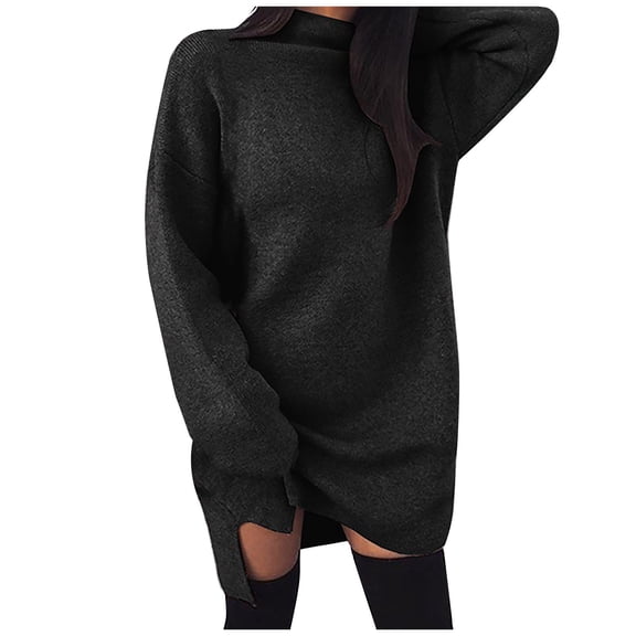 Women s Oversized Turtleneck Sweater Dress Long Sleeve Soft Loose Fit Side Split Casual Mini Dress Available in Warm Stylish Pullover Dress for Fall Winter Daily Wear