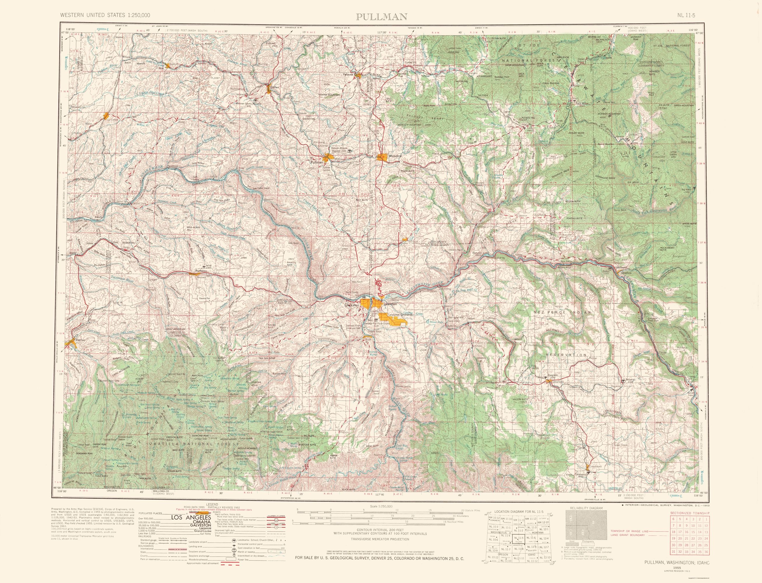 Pullman Washington Idaho Quad USGS 1963 23 x 30.05