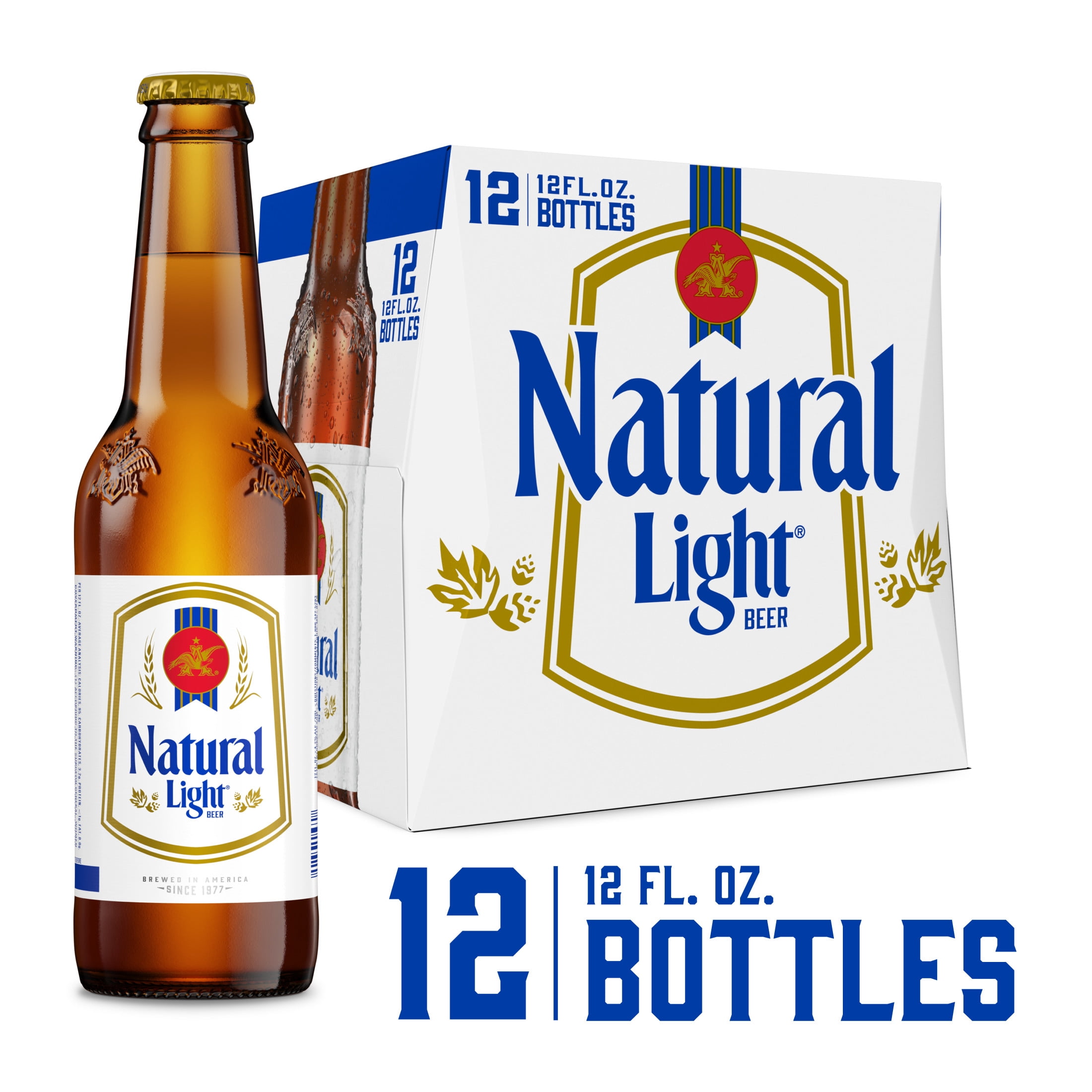 Natural Light American Lager Beer 12 pack 12 fl oz Glass Bottles 4.2% ABV