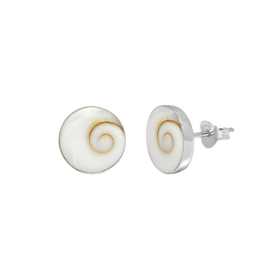 925 Sterling Silver Round Shiva Eye Shell Stud Earrings