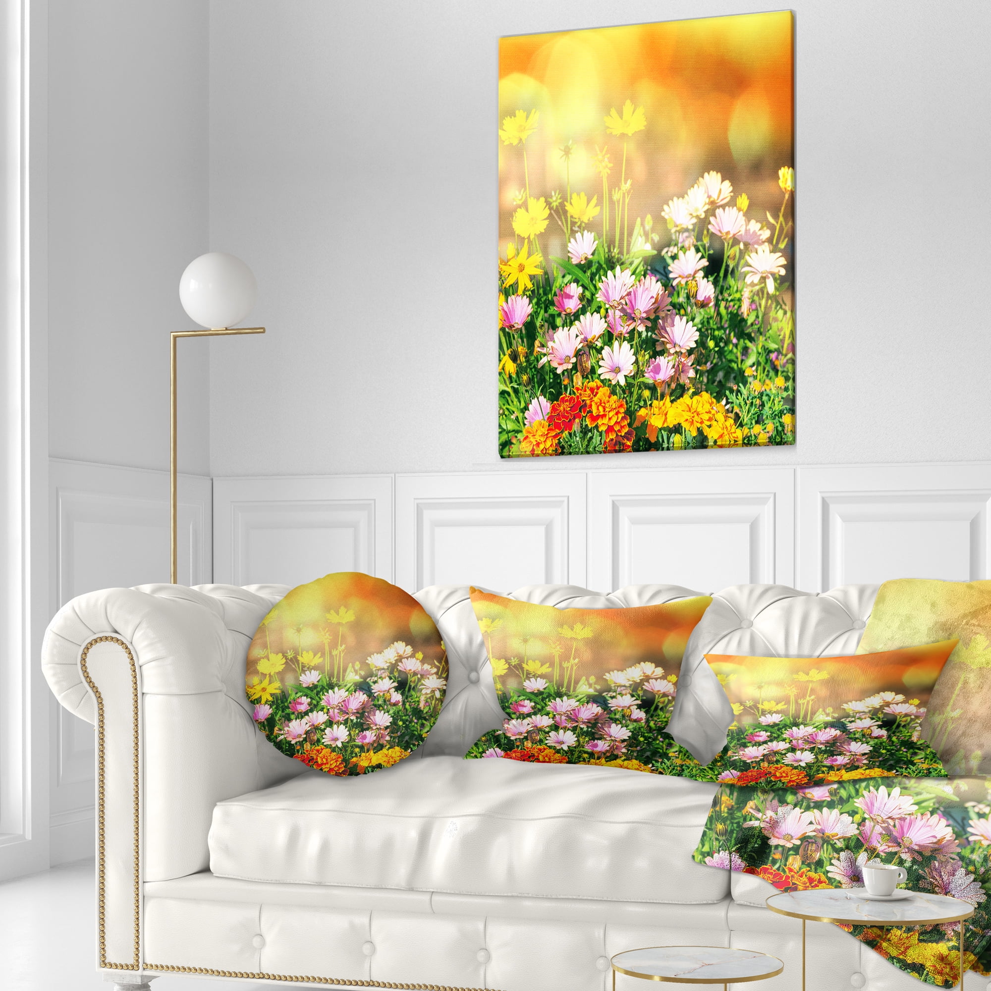 Designart Lovely Multi Color Little Flowers - Floral Throw Pillow - 12x20