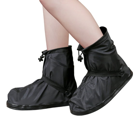 A Pair of Adults Snap Straps Shoes Covers Thicken Wear Resistant Boots Protectors Waterproof Anti-skid Overshoes for Outdoor - Size XL (Black)