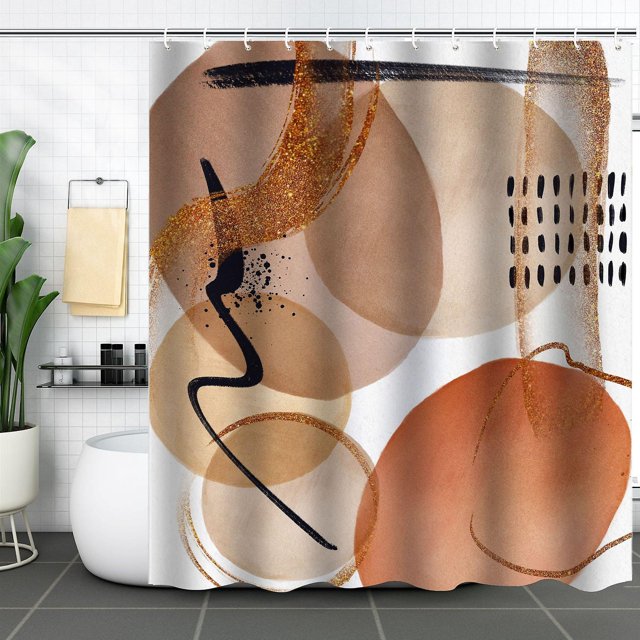 (naranja) Cortina De Ducha Con Patrón De Hoja Abstracta Simple - 180*180cm, Rideau De Douche En Poliéster Lavable A Máquina Con 12 Ganchillos, Murciélago De Baño