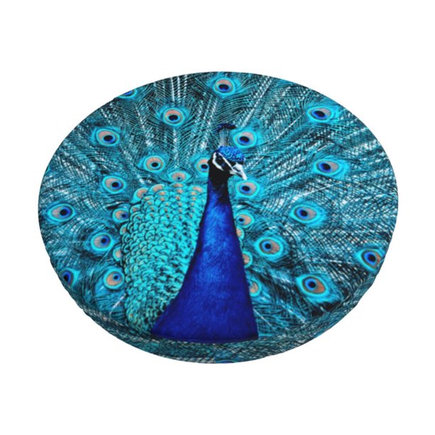 Disketp Beautiful Blue Peacock Funda Redonda para Taburete, Funda de Cojín para Silla de Bar Suave y Elástica-13 inch