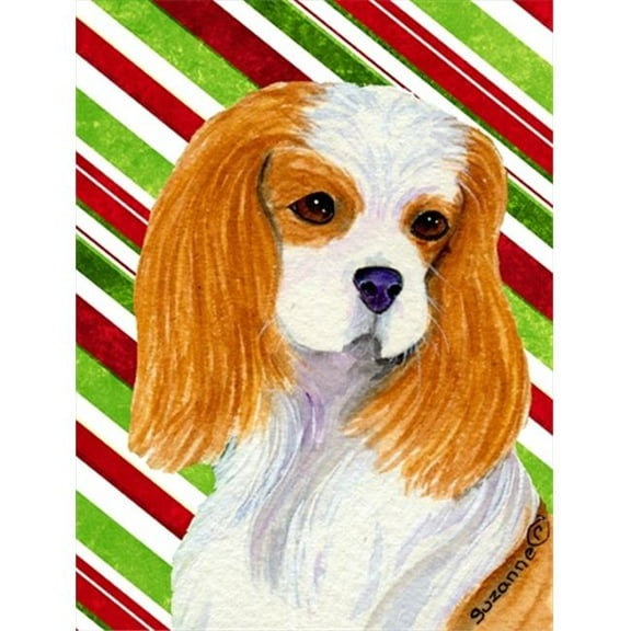 11 x 15 In. Cavalier Spaniel Candy Cane Holiday Christmas Flag, Garden Size