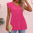 thumbnail image 6 of Women's Casual V Neck Babydoll Tank Top Sleeveless Ruffle Hem Peplum Shirt Hot Pink S, 6 of 6