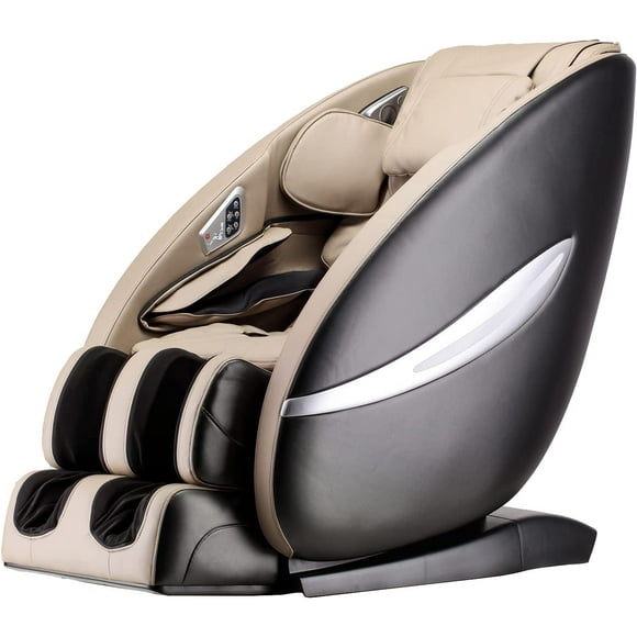 Electric Full Body Shiatsu Massage Chair Foot Roller Zero Gravity Chair with Built-in Heat Therapy Airbag Massage System Foot Roller Vibrating SL-Track Stretch HiFi Speaker for Home (Beige)