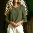 thumbnail image 4 of HAiming Cotton Linen Tops for Women Summer Tiered Short Sleeve Tee Loose Casual Comfy Solid Color Scoop Neck Shirts Outwear Tops, 4 of 7