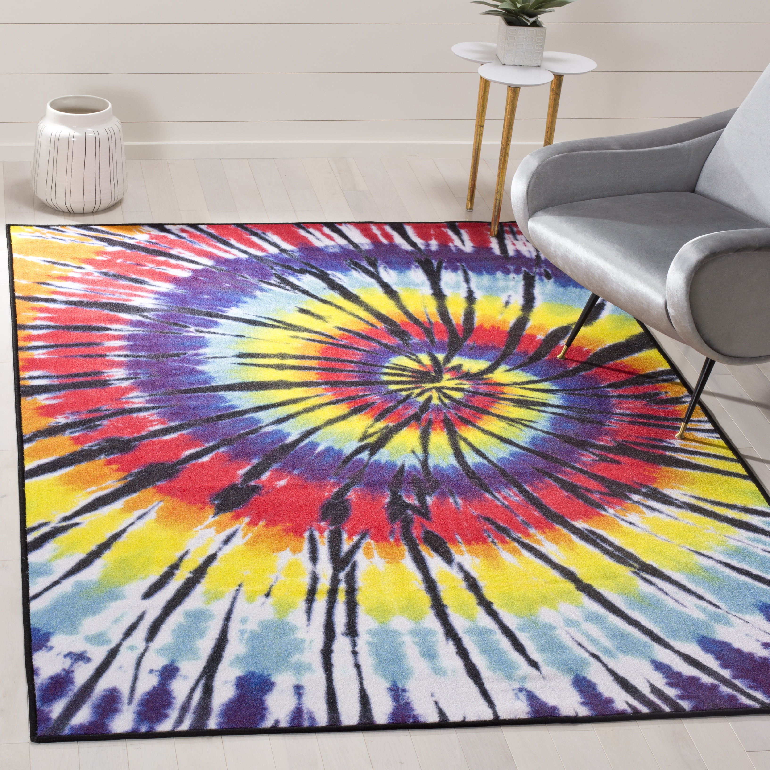 SAFAVIEH Paint Brush Lawanda Colorful Swirls Area Rug, Fuchsia/Yellow, 4' x 6'