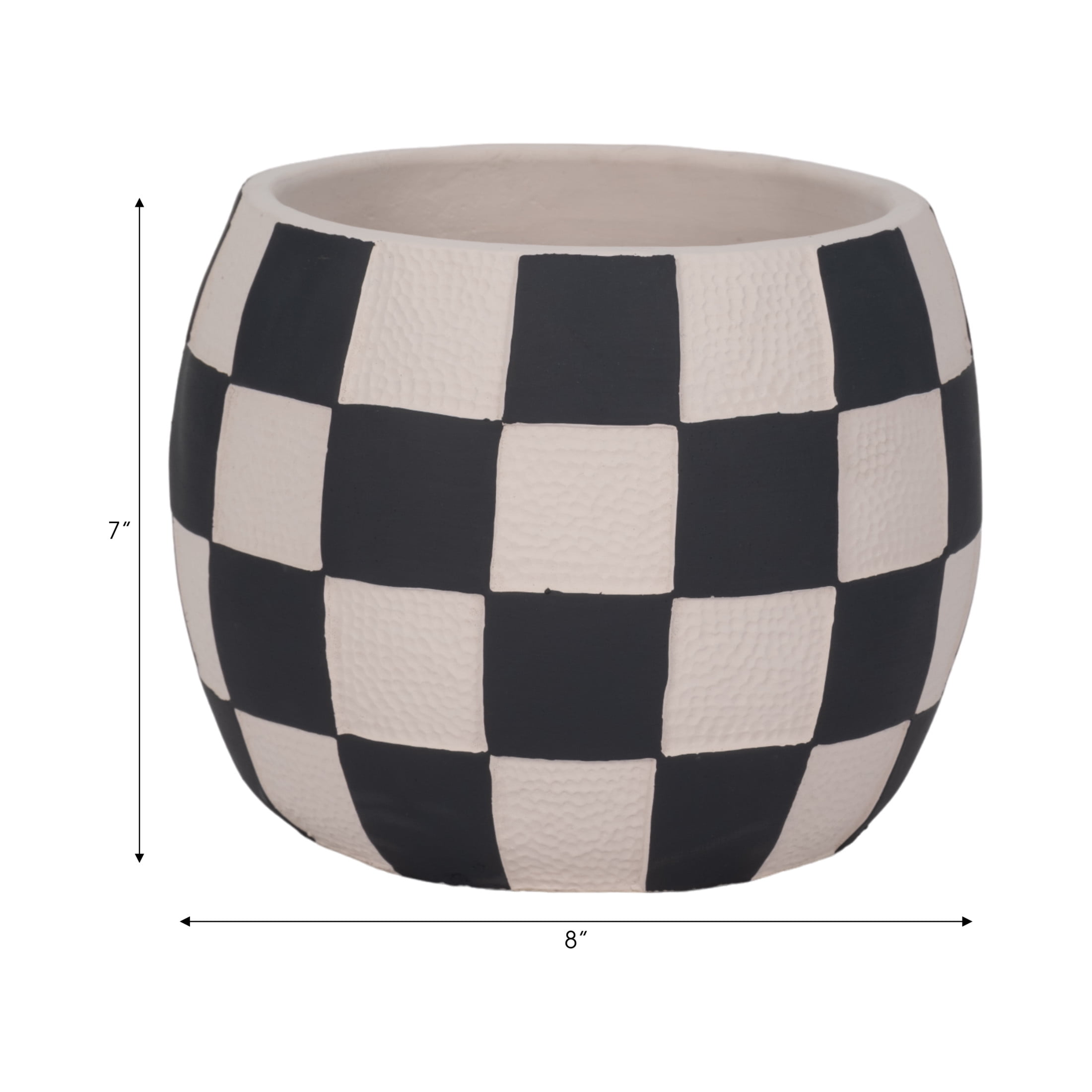 Modern Rounded Checkerboard Flower Pots for Home Decor Styling - Refined Planters with Graphic Pattern Detail - Decorative Planter Accent for Indoor Plants and Outdoor Use - 7", Black & White