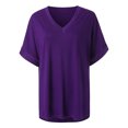 thumbnail image 2 of LoyisViDion Women Summer V Neck Short Sleeve Shirt Casual Tunic Tops Blouse Purple L, 2 of 4