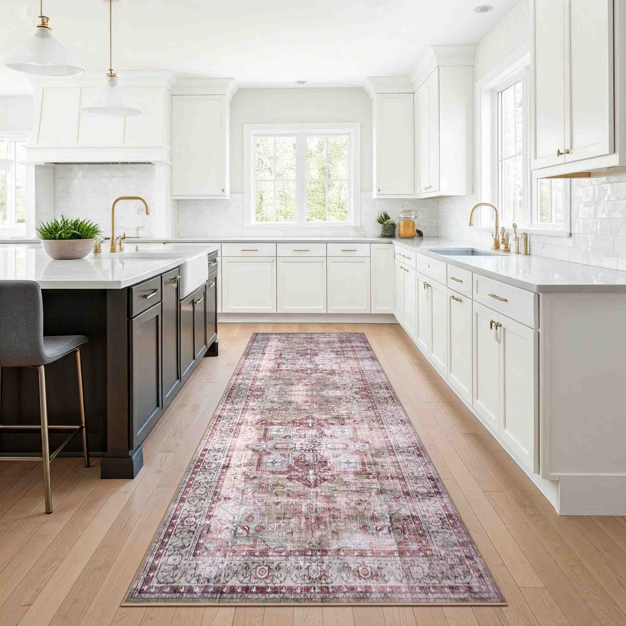 Delara 2.5'x10' Machine Washable Area Rug, Soft & Durable, Non-Slip, Stain Resistant, Desert Rose, for Bedroom, Living & Dining Room