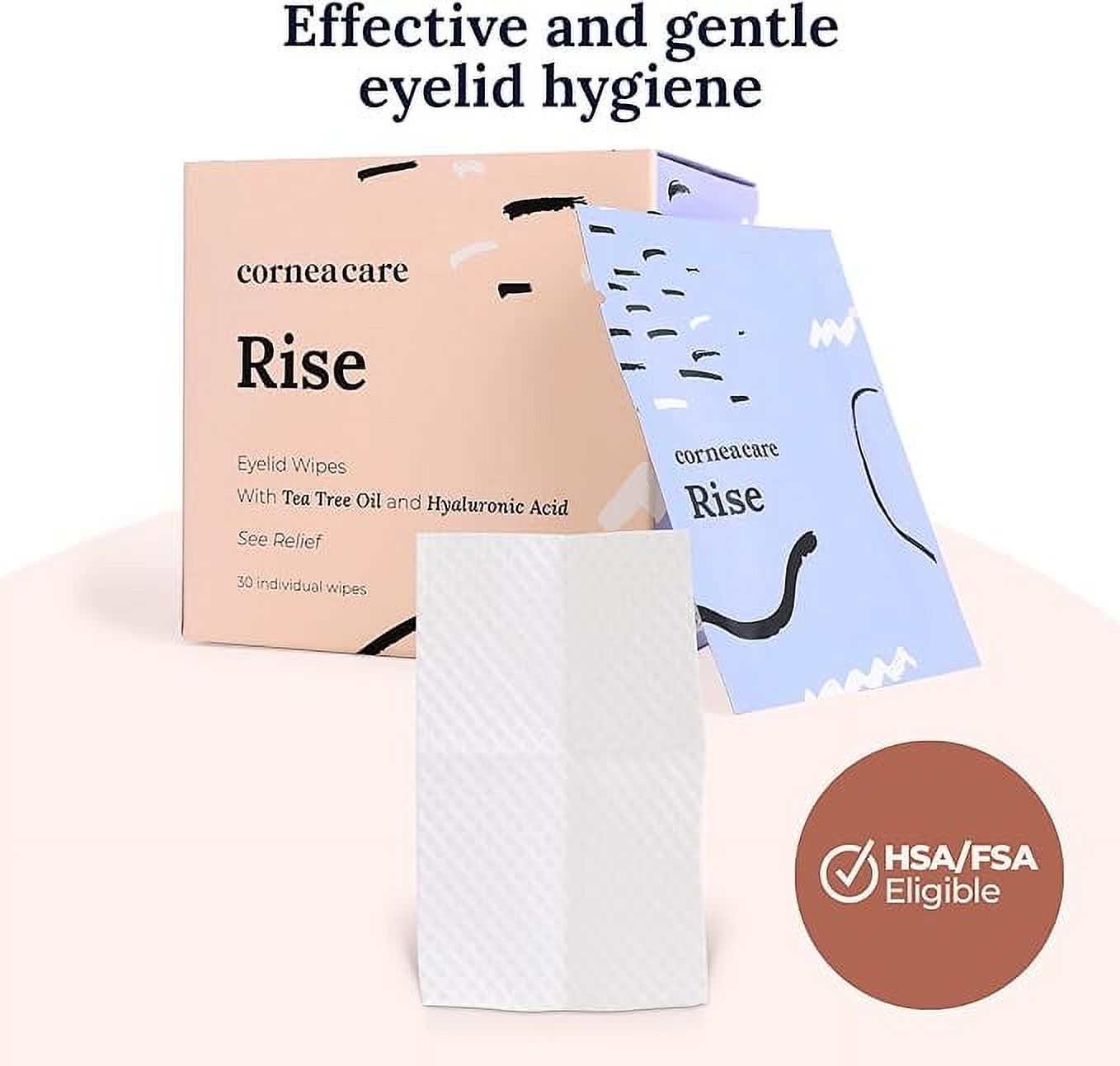 Rise - Eyelid Wipes, w/Tea Tree Oil & Hyaluronic Acid | Eyelid Wipe | Dry Eye Relief | Eye Wipes for Dry Eyes | Travel Ready | 30 Count | FSA or HSA Eligible
