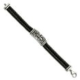 thumbnail image 3 of Stainless Steel Bracelet Cord, Leather & Rubber Men's 12.5 mm 8.5 in Chisel Antiqued and Polished Fleur de Lis 2 Strand Black Braided, 3 of 5