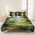thumbnail image 3 of Queen Quilt Set 90''x96'', Forest Lightweight Bedspread Coverlet Set with 2 Pillow Shams, Nature Woodland Spring Scenic Green Trees Flower Breathable All Season Quilt Bedding for Bedroom/Guest Room, 3 of 9