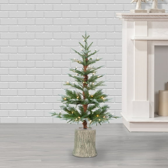 3 ft. Pre Lit Clear UL Potted Natural Cut Lightly Frosted Pine Tree
