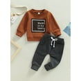 thumbnail image 2 of Bagilaanoe 2Pcs Toddler Baby Boy Long Pants Set Letter Print Long Sleeve Sweatshirt Pullover Tops+ Trousers 3M 6M 12M 18M 24M 3T Kids Casual Sweatsuit, 2 of 9