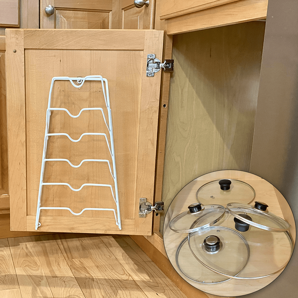 Evelots Pot Lid Storage-Cabinet Door/Wall-Organizer-6 Pot/Pan Covers-No Scratch