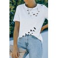 thumbnail image 3 of POGLIP Women's White Distressed Holes Printed T Shirt, 3 of 6