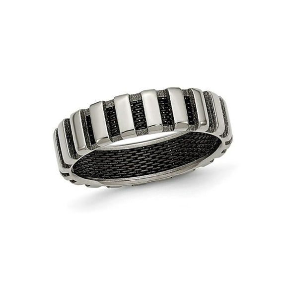 Gem & Harmony Mens Titanium Polished Black Plated Wire Band Ring (6mm) for Men