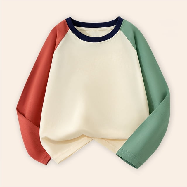 T-Shirt à Manches Longues pour Garçons, Col Rond, Automne, Coton, Décontracté, Taille 5-6 Ans