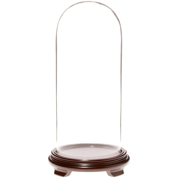 Plymor 5.5" x 13" Glass Display Dome Cloche (Walnut Wood Veneer Footed Base)